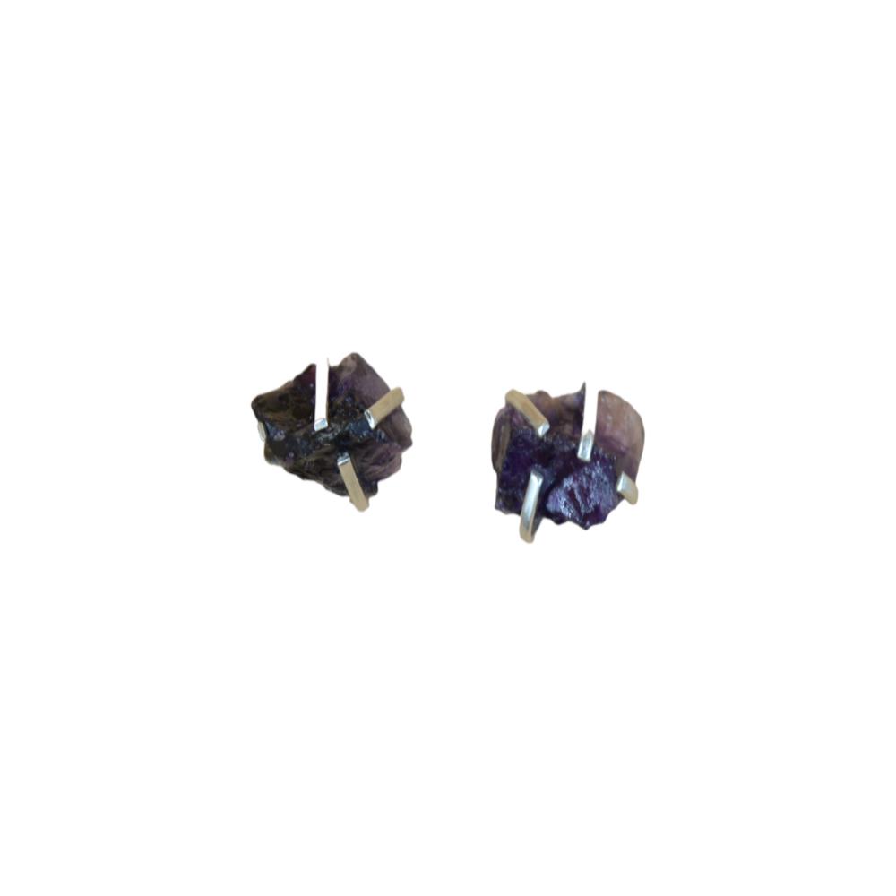 Rough Cut Amethyst Studs Gemstone Women Earrings Jewelry Supplier Trendy 925 Solid Sterling Silver Stud Earrings