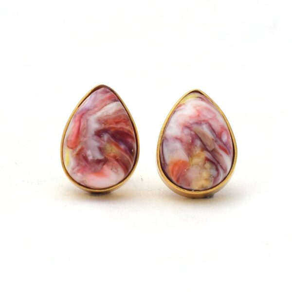 18k Micron Gold Plated Pink Oyster Gemstone Stud Earrings, 925 Sterling Silver Pear Shape Stud Earrings For Wholesaler Suppliers