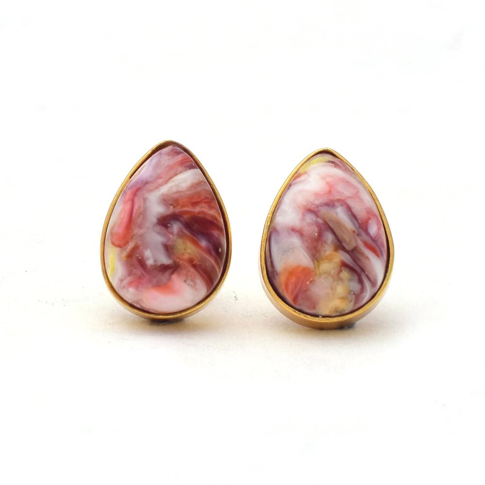 18k Micron Gold Plated Pink Oyster Gemstone Stud Earrings, 925 Sterling Silver Pear Shape Stud Earrings For Wholesaler Suppliers