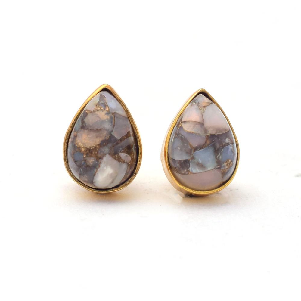 Elegent Natural Ethiopian Opal Copper Gemstone With Pear Shape Sterling Silver Stud 18k Gold Plated Pink Gemstone For Wholesaler