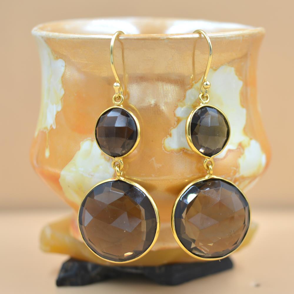 Dainty Fine Jewelry Natural round Smoky Quartz gemstone drop & dangle earring 925 solid sterling silver earring fine jeellery ea