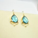 Blue Topaz 925 Solid Sterling Silver Earring Gold Plated Blue Topaz gemstone semiprecious fine jewellery Earring