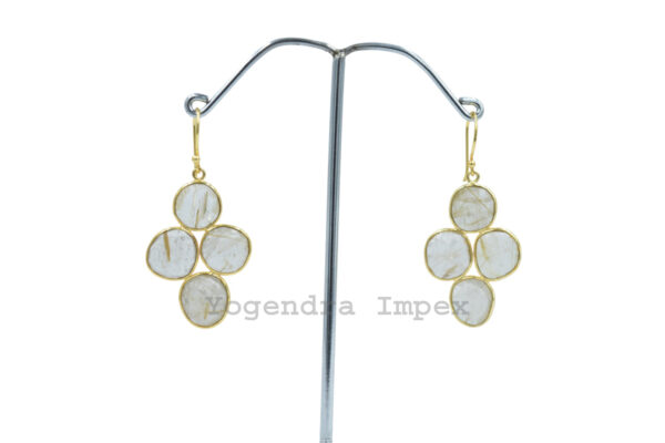 Fashionable drop earrings hot sale Golden Rutile dangly earrings gold Plated Long Dangle Natural Drop post Earrings