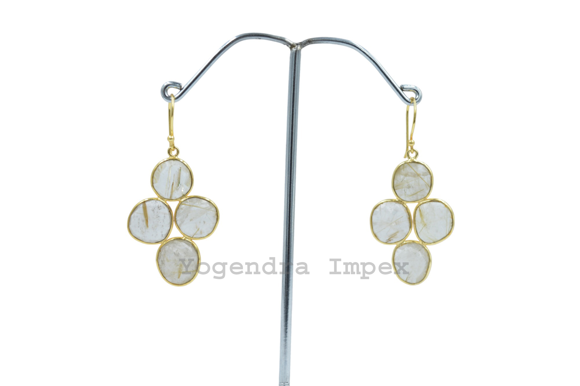 Fashionable drop earrings hot sale Golden Rutile dangly earrings gold Plated Long Dangle Natural Drop post Earrings