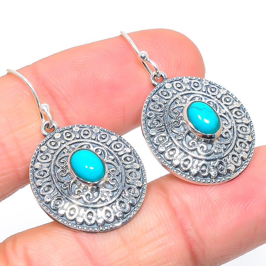 Oval Shape Turquoise Gemstone 925 Sterling Silver Drop & Dangle Earrings silver Plated Hook Earring For Wholesale Supplies