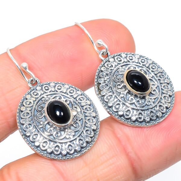 silver Plated Natural Black Onyx Gemstone drop Earring Silver oval shape Earring Jewelry For Wholesale Suppliers