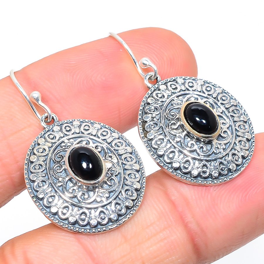 silver Plated Natural Black Onyx Gemstone drop Earring Silver oval shape Earring Jewelry For Wholesale Suppliers