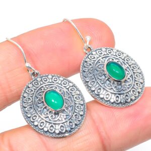 Oval Shape Natural Green Onyx Gemstone 925 Sterling Silver Hook Earrings Handmade Bezel Set Drop Earring Jewelry For Women