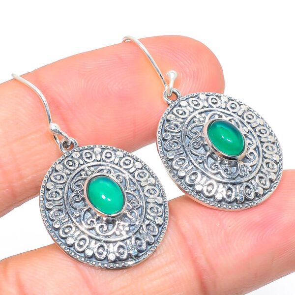 Oval Shape Natural Green Onyx Gemstone 925 Sterling Silver Hook Earrings Handmade Bezel Set Drop Earring Jewelry For Women