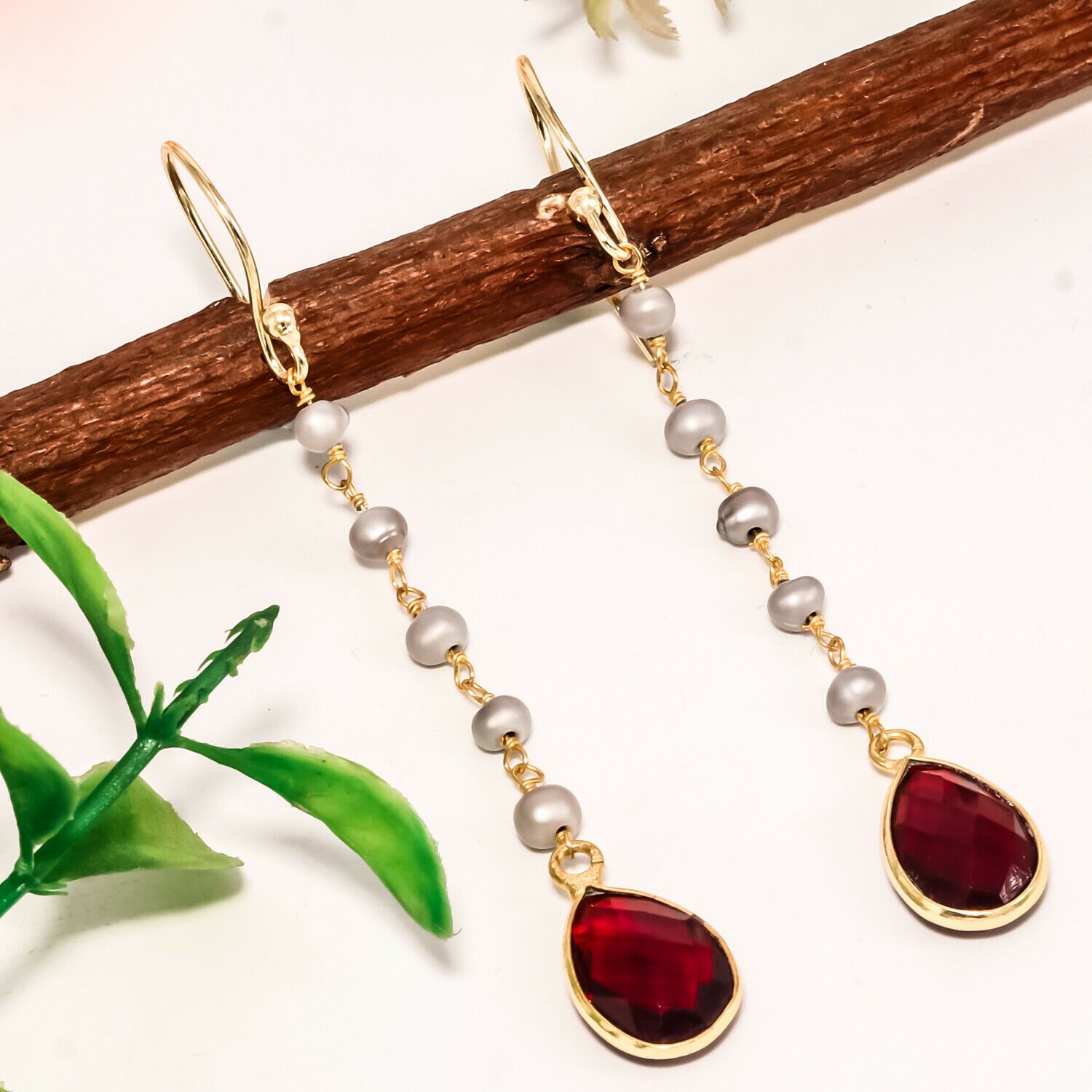 Red Garnet With Pearl Gemstone