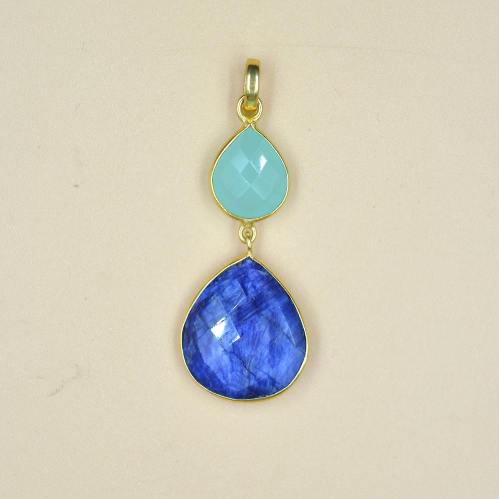 Peru Chalcedony, Dyed Blue Sapphire