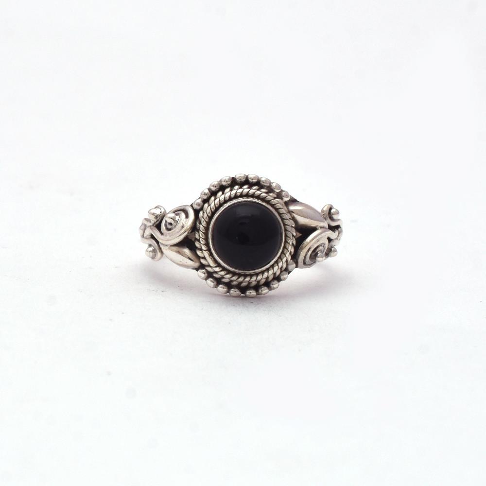 Gorgeous Silver Natural Black Onyx Gemstone Rings/925 Sterling Silver Round Shape Boho Silver Rings For Wholesale Supplier