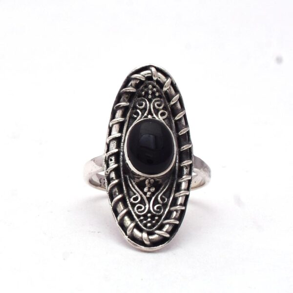 Long Gemstone Ring Black Onyx Gemstone 925 Sterling Silver, Handmade Round Shape Boho Silver Ring For Manufacturer & Suppliers