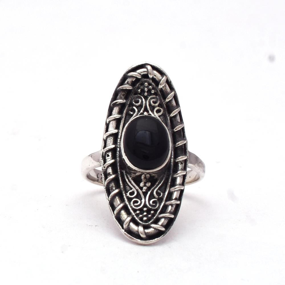 Long Gemstone Ring Black Onyx Gemstone 925 Sterling Silver, Handmade Round Shape Boho Silver Ring For Manufacturer & Suppliers