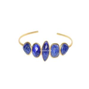 Lapis Lazuli Gemstone Bangle Gold Plated Over 925 Sterling Silver