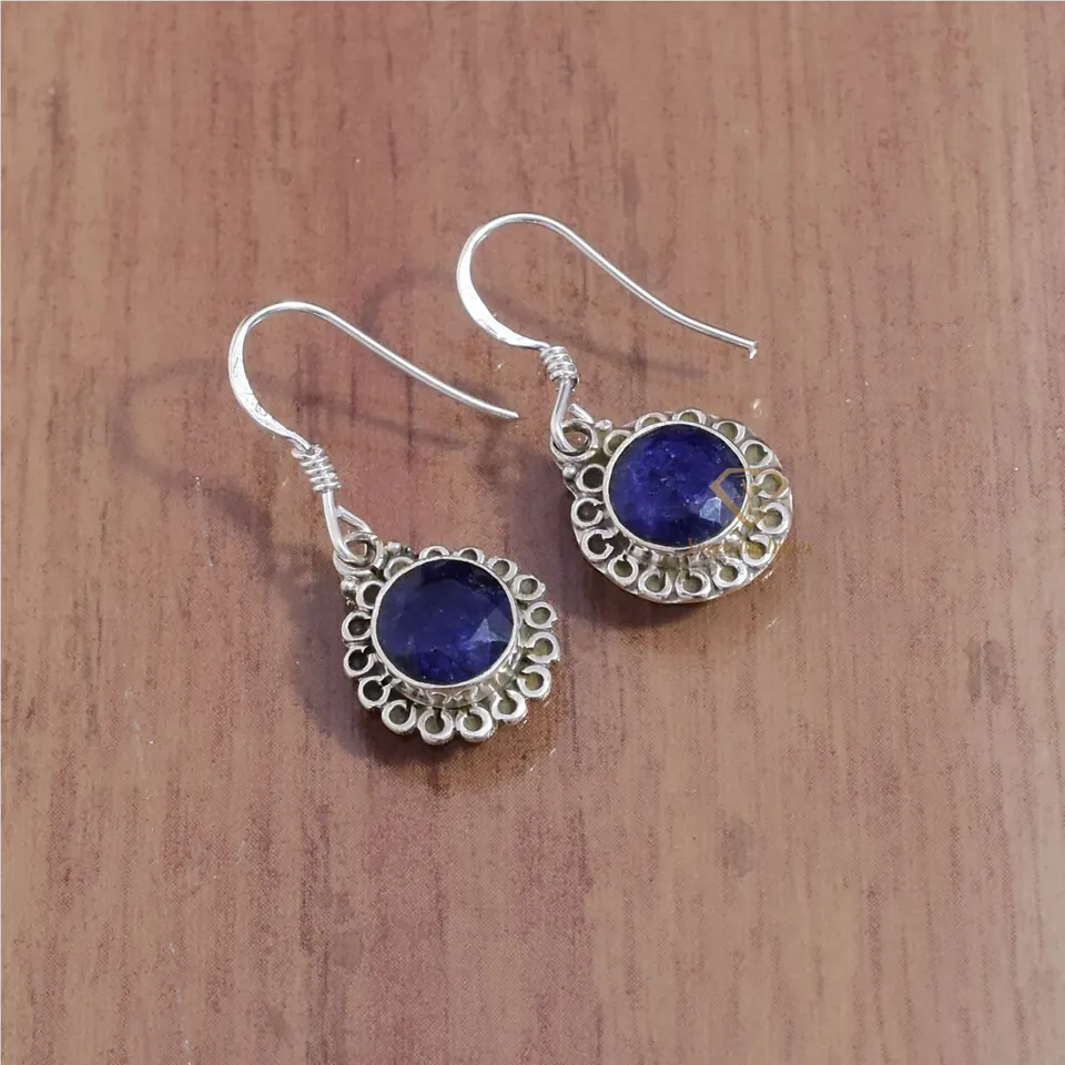 Elegant Natural Blue Sapphire Gemstone Dangle and Drop Earrings 925 Sterling Silver Handmade Hanging Earrings for women