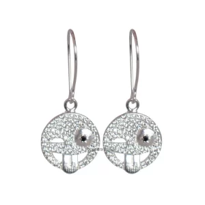 Natural handmade eye roll Up With Smile Face Emojis silver Cubic Zirconia 925 sterling Silver Earring