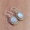 Natural Rainbow Moonstone Gemstone Drop and Dangle Earrings 925 Sterling Silver Silver Hook Jewelry For Wholesale Suppliers