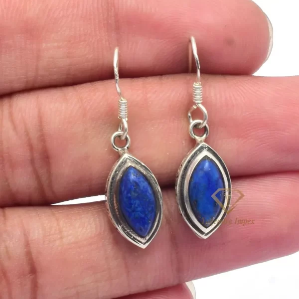 Natural Lapis Lazuli Gemstone Boho Dangle Earrings, 925 Sterling Silver Solid Handmade Drop & Dangle Earrings For Wholesaler