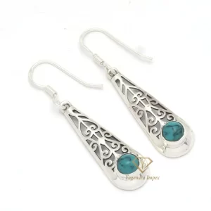 Natural Turquoise Gemstone Dangle & Drop Earrings 925 Sterling Silver/ Handmade Silver Boho Gift Earrings For Suppliers