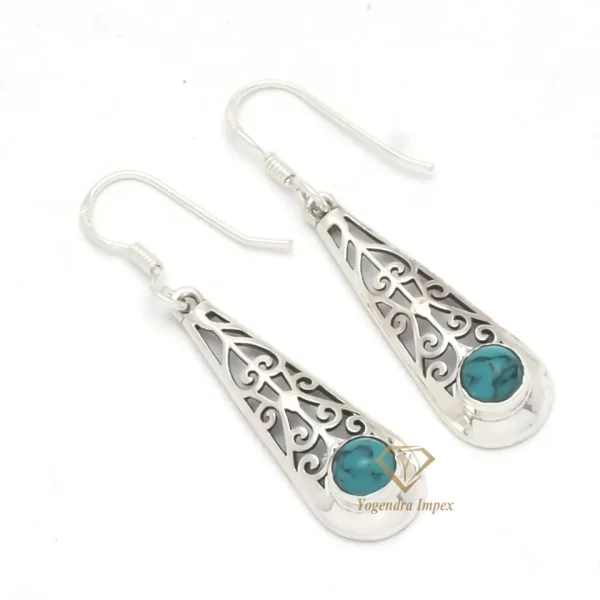Natural Turquoise Gemstone Dangle & Drop Earrings 925 Sterling Silver/ Handmade Silver Boho Gift Earrings For Suppliers