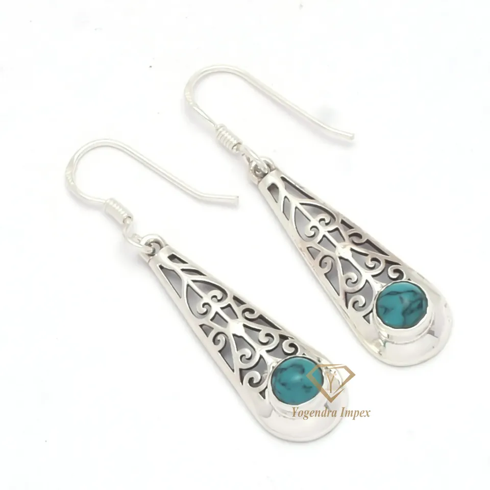 Natural Turquoise Gemstone Dangle & Drop Earrings 925 Sterling Silver/ Handmade Silver Boho Gift Earrings For Suppliers