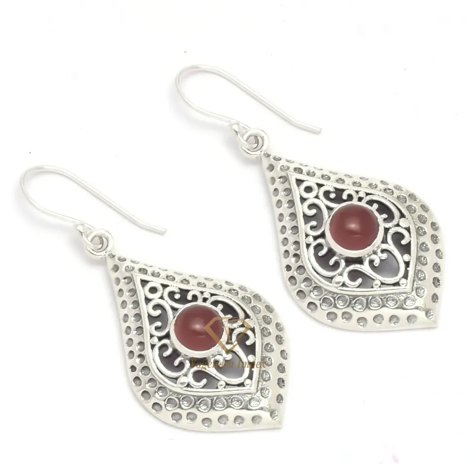 Gorgeous Natural Red Carnelian Gemstone Dangle & Drop Earrings/ Handmade 925 Sterling Silver Boho Earrings Jewellery