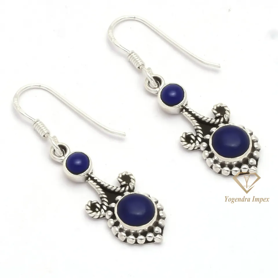 Handmade Natural Lapis Lazuli Gemstone 925 Sterling Silver Boho Earrings/ Boho Jewelry Earrings For Manufacturer & Supplier
