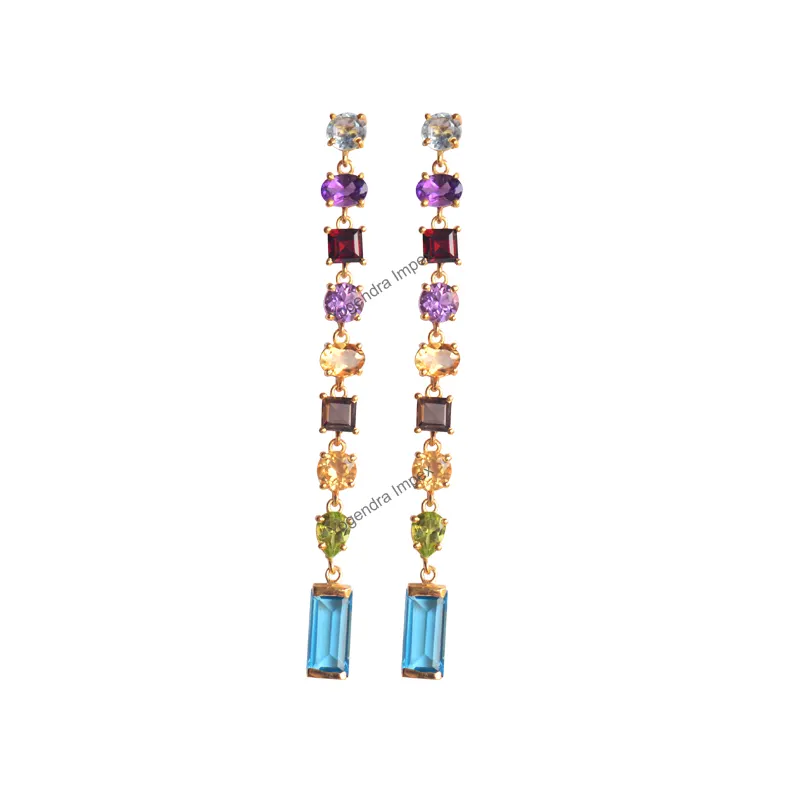 Natural Multi Gemstone Drop & Dangle Earrings 925 Sterling Silver, Wholesale 18k Gold Plated Hanging Earrings For Supplies