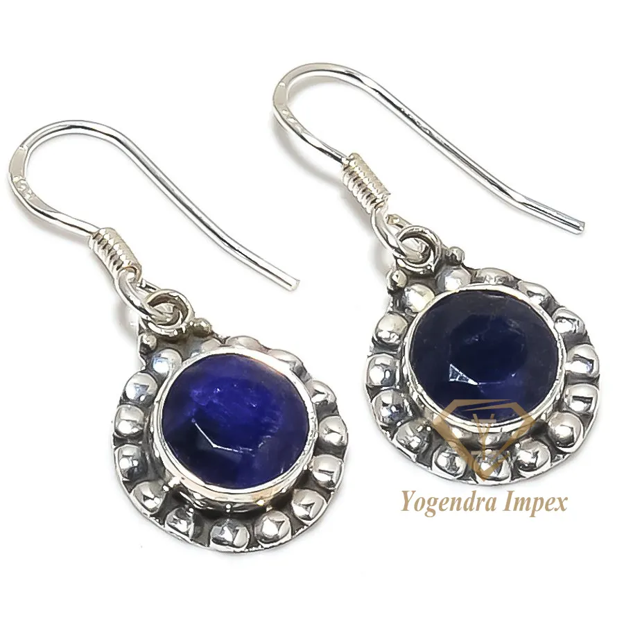 Blue Sapphire Gemstone Drop & Dangle Earrings/ 925 Sterling Silver Hook Earrings Jewelry For Wholesale Suppliers