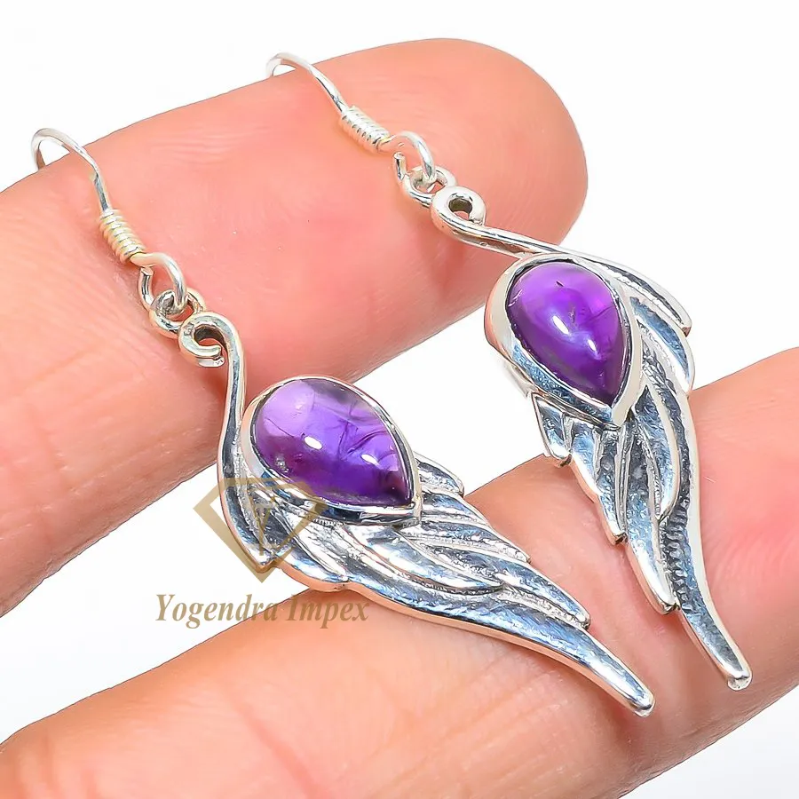 Purple Amethyst Gemstone 925 Solid Sterling Silver Jewelry Earing 925 Sterling Silver Fine Earring For Women & Girls Jewellery
