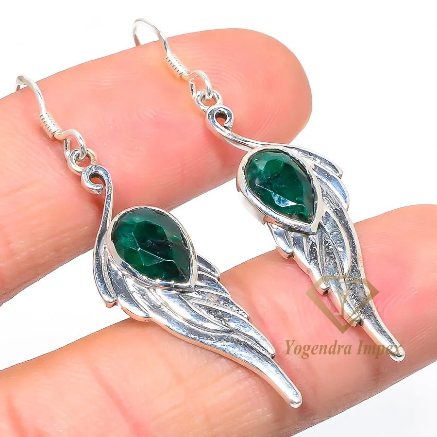 Gorgeous Green Emerald Gemstone Drop Earrings, 925 Solid Sterling Silver Jewelry Earrings 2023 fashion trendy earings exclusive