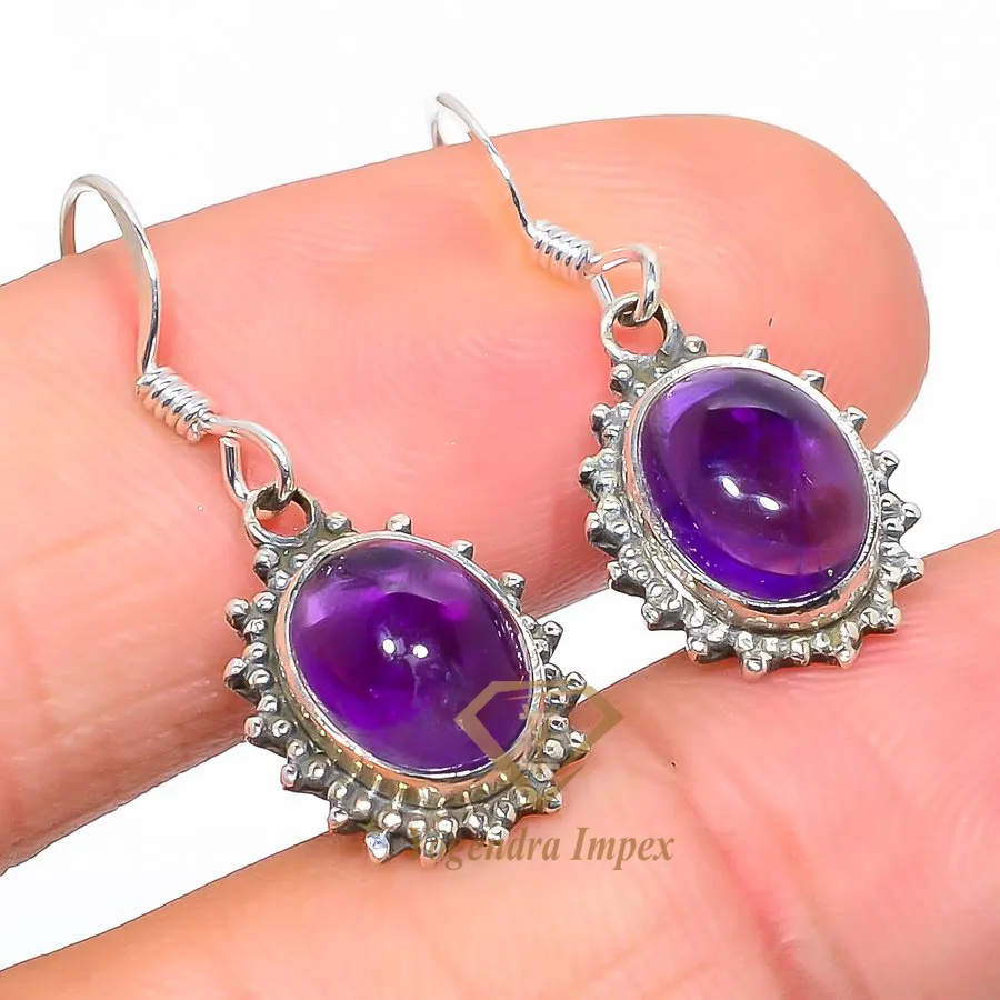 Handmade Amethyst Gemstone 925 Solid Sterling Silver Jewelry Earrings healing crystal natural handmade jewelry earing for women