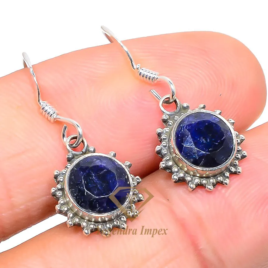 Handmade Blue Sapphire Gemstone 925 Solid Sterling Silver Latest collection of blue sapphire gemstone 925 sterling earing