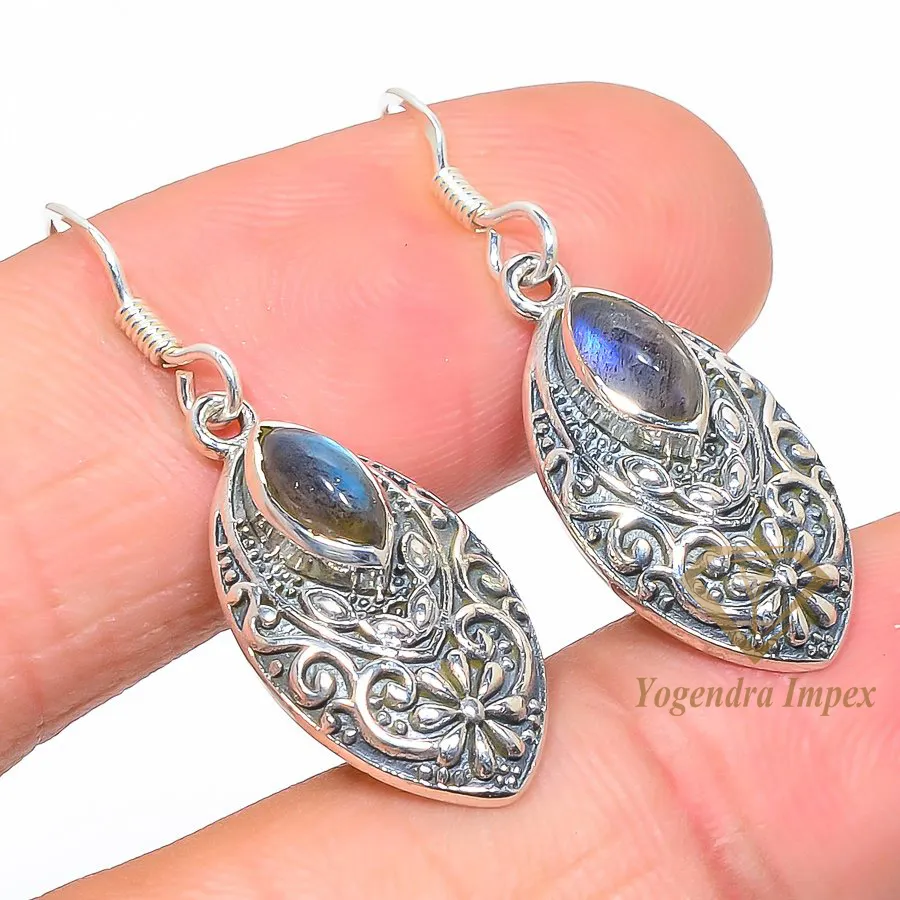 Labradorite Gemstone Handmade 925 Solid Sterling Silver Jewelry Earrings new fashionable trendy earrings