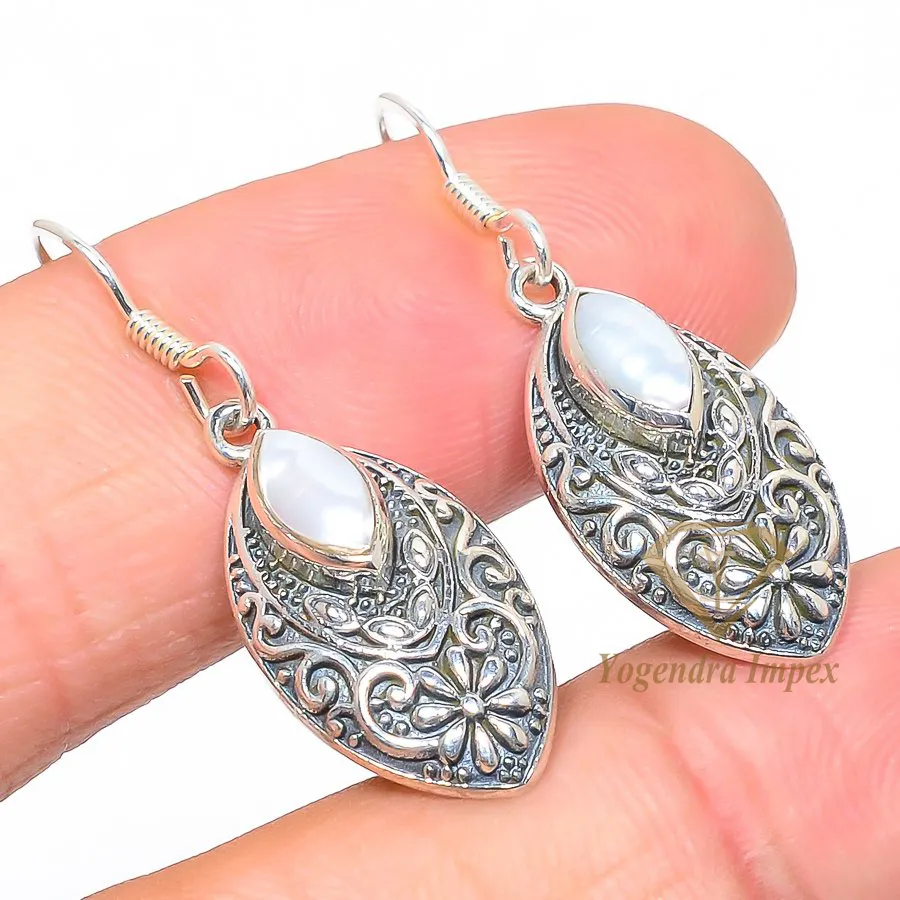 Handmade Pearl Gemstone Drop Earrings, 925 Solid Sterling Silver Jewelry Earrings new fabulous trendy fashionable earring