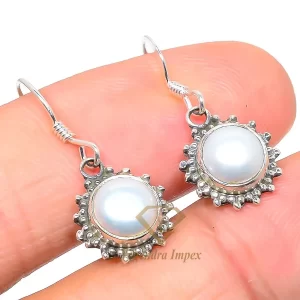 Natural Pearl Gemstone Drop & Dangle Earrings, 925 Solid Sterling Silver Jewelry Earrings Latest Trendy silver earrings