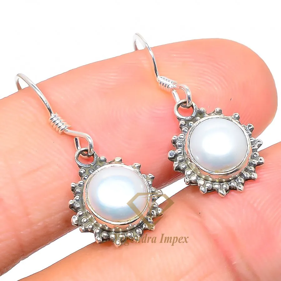 Natural Pearl Gemstone Drop & Dangle Earrings, 925 Solid Sterling Silver Jewelry Earrings Latest Trendy silver earrings