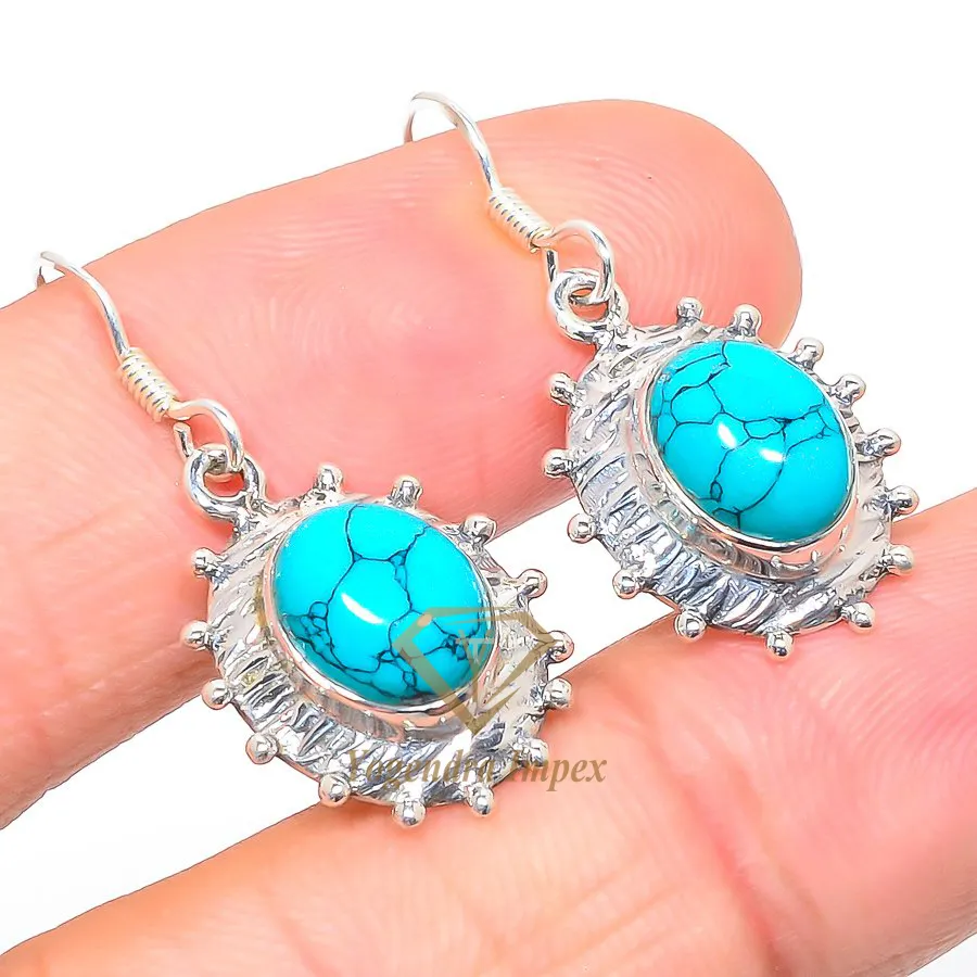 Howlite Turquoise Gemstone 925 Solid Sterling Silver Jewelry Earrings