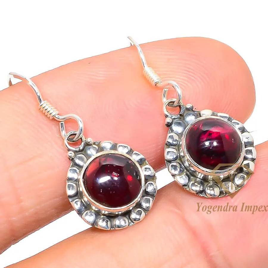 Red Garnet Gemstone Handmade 925 Solid Sterling Silver Jewelry Earrings High Quality gemstone 925 sterling silver new ring