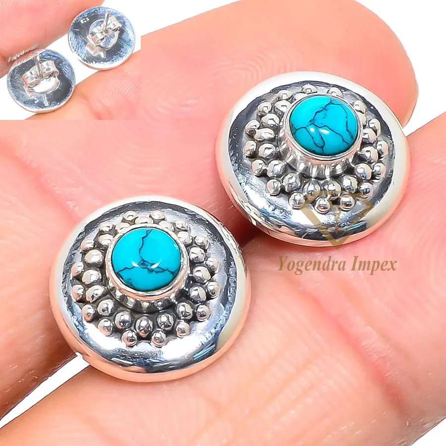 Howlite Turquoise Gemstone 925 Solid Sterling Silver Jewelry Earrings Fabulous looking 925 sterling silver gemstone ring