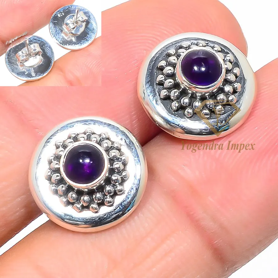 Purple Amethyst Gemstone Drop Earrings/ 925 Solid Sterling Silver Jewelry New Arrival Amethyst Fashion Earrings new style