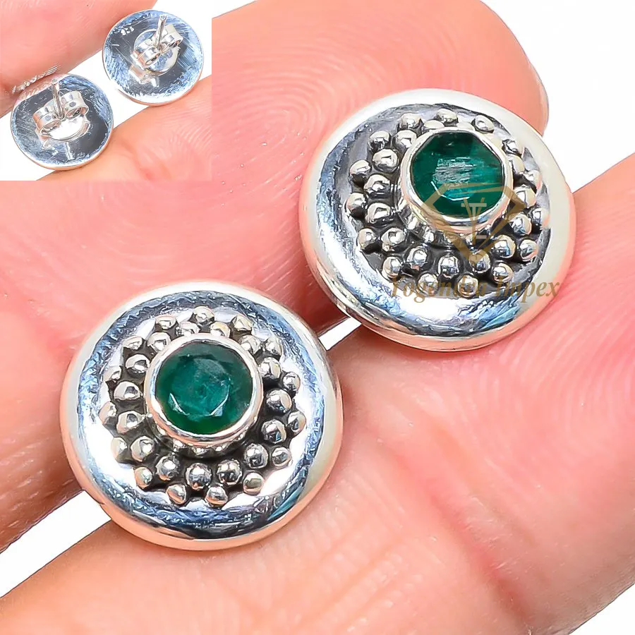 Handmade Emerald Gemstone Drop & Dangle Earrings, 925 Solid Sterling Silver Jewelry Earrings beautiful girls earring