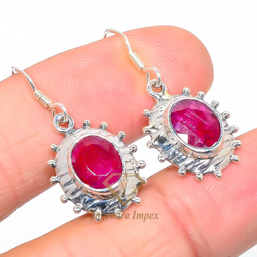 handmade Red Ruby Gemstone Drop & Dangle Earrings/ 925 Solid Sterling Silver Jewelry Earrings Wedding Long dangle earrings