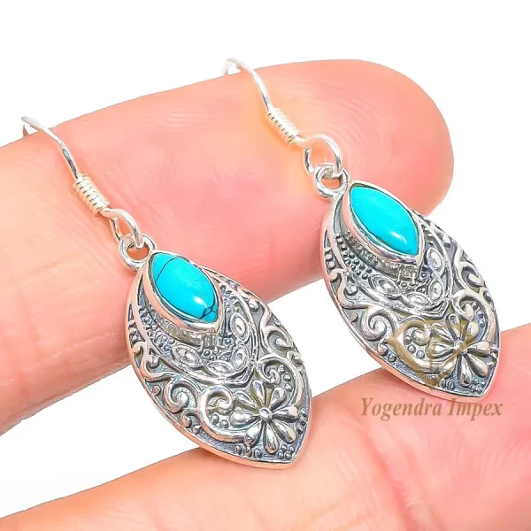 Howlite Turquoise Gemstone 925 Solid Sterling Silver Jewelry Earring Artisan look 925 sterling silver jewelry turquoise gemstone