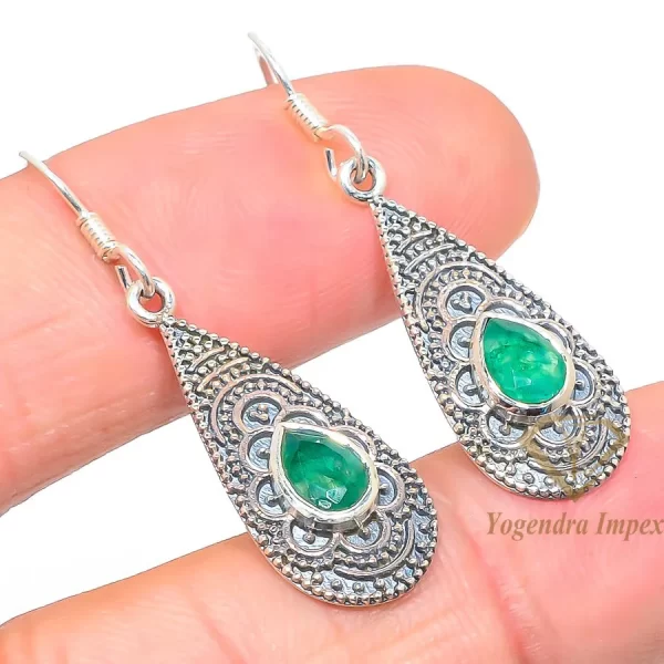 Fashion Wholesale Pear Shaped Emerald Gemstone Handmade 925 Solid Sterling Silver Jewelry Earrings
