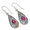 Beautifully Designed Handmade Natural Pear shaped Red Ruby Gemstone 925 Solid Sterling Silver Jewelry Earrings