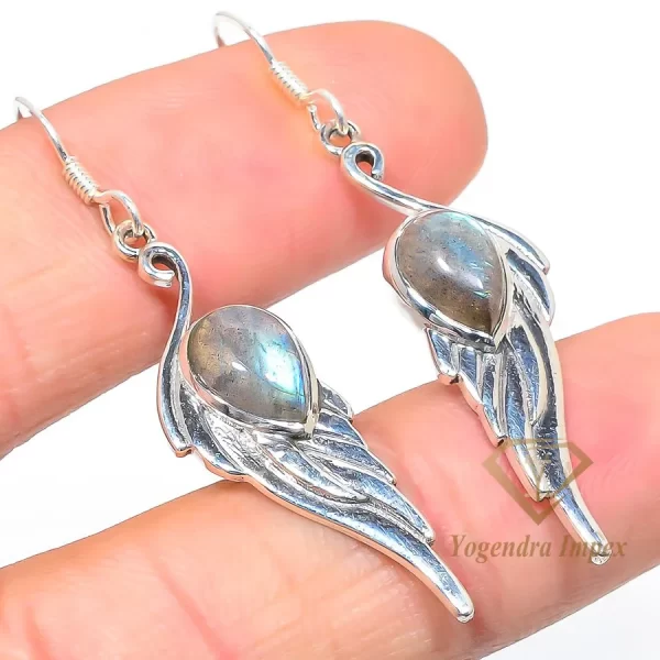 Lovely Fashion Handmade Natural Pear Shaped Labradorite Gemstone 925 Solid Sterling Silver Jewelry Earrings