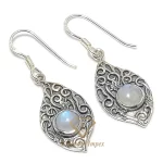Handmade Natural White Color Round Shaped Rainbow Moonstone Gemstone 925 Solid Sterling Silver Jewelry Earrings
