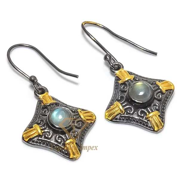 Natural Round Shaped Labradorite Gemstone Handmade 925 Solid Sterling Silver Jewelry Earrings Accessory